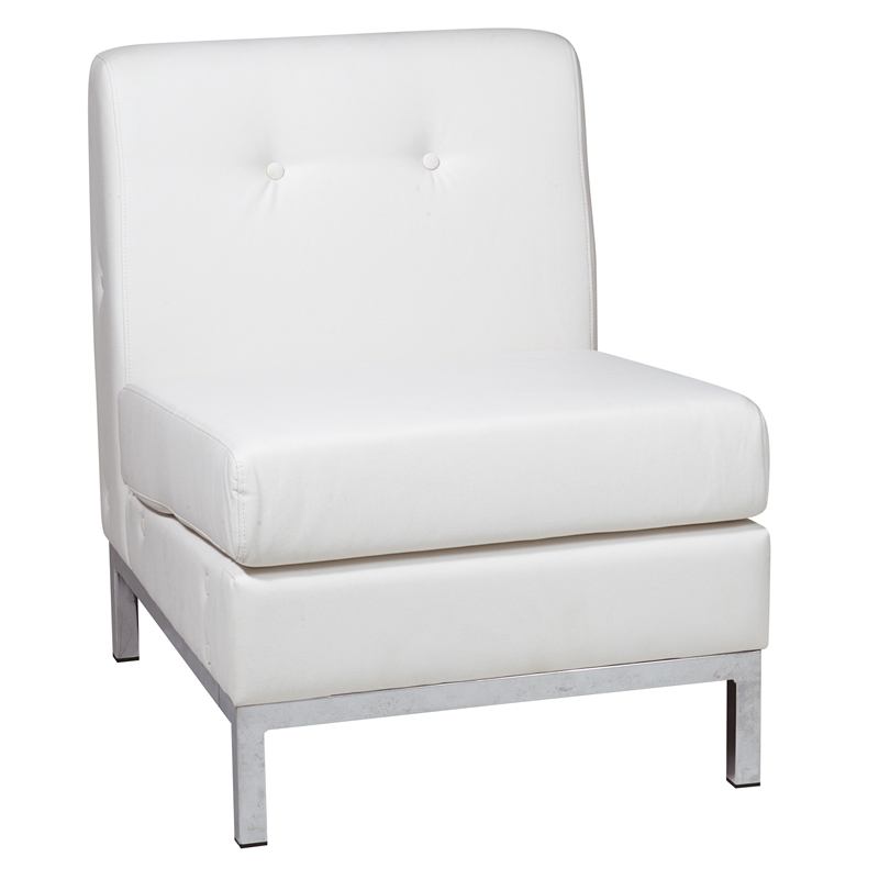 Scranton & Co Armless Chair in White Faux Leather with Chrome Base