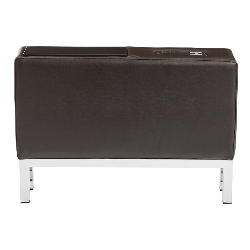 Scranton & Co Center Console with Charging Station in Espresso Faux Leather