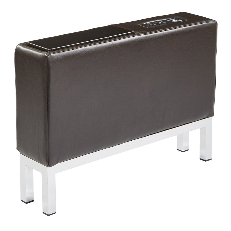 Scranton & Co Center Console with Charging Station in Espresso Faux Leather