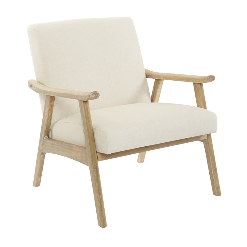 Scranton & Co Mid-Century Armchair in Linen Cream with Brushed Wood Frame