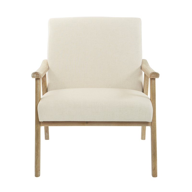 Scranton & Co Mid-Century Armchair in Linen Cream with Brushed Wood Frame