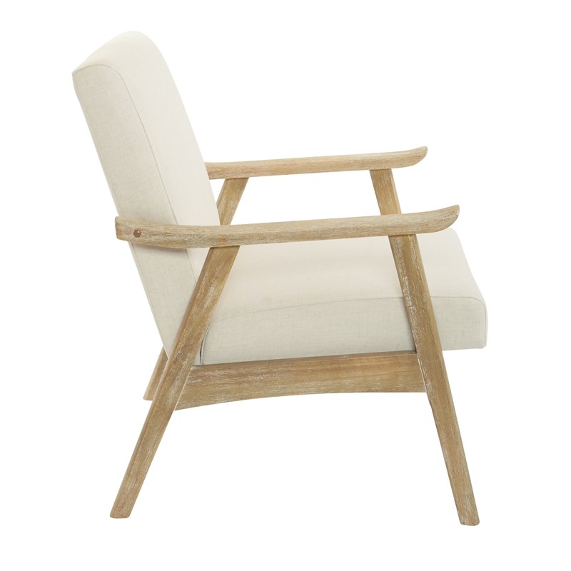 Scranton & Co Mid-Century Armchair in Linen Cream with Brushed Wood Frame