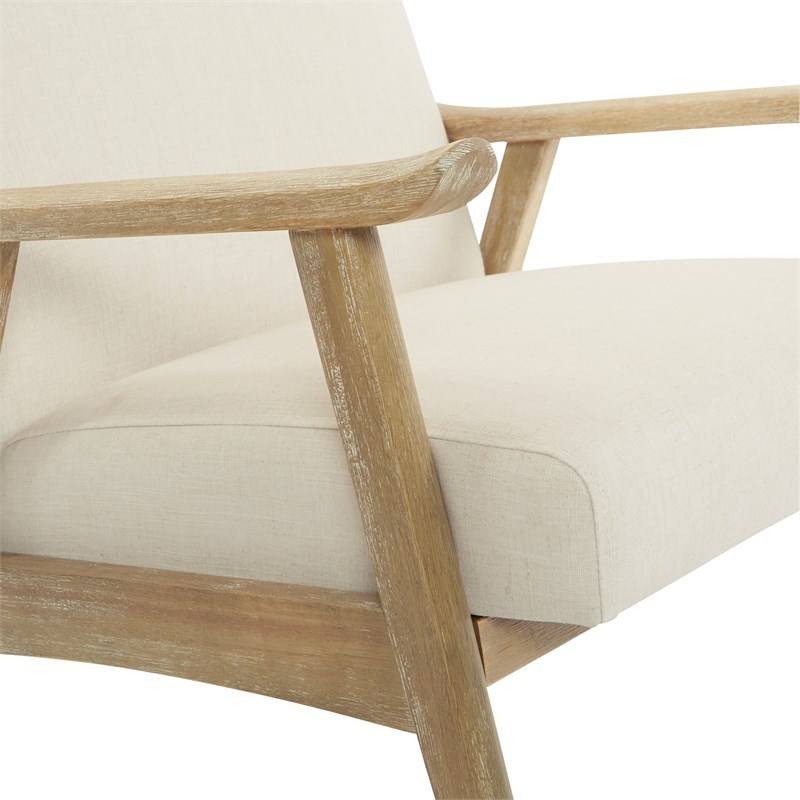 Scranton & Co Mid-Century Armchair in Linen Cream with Brushed Wood Frame