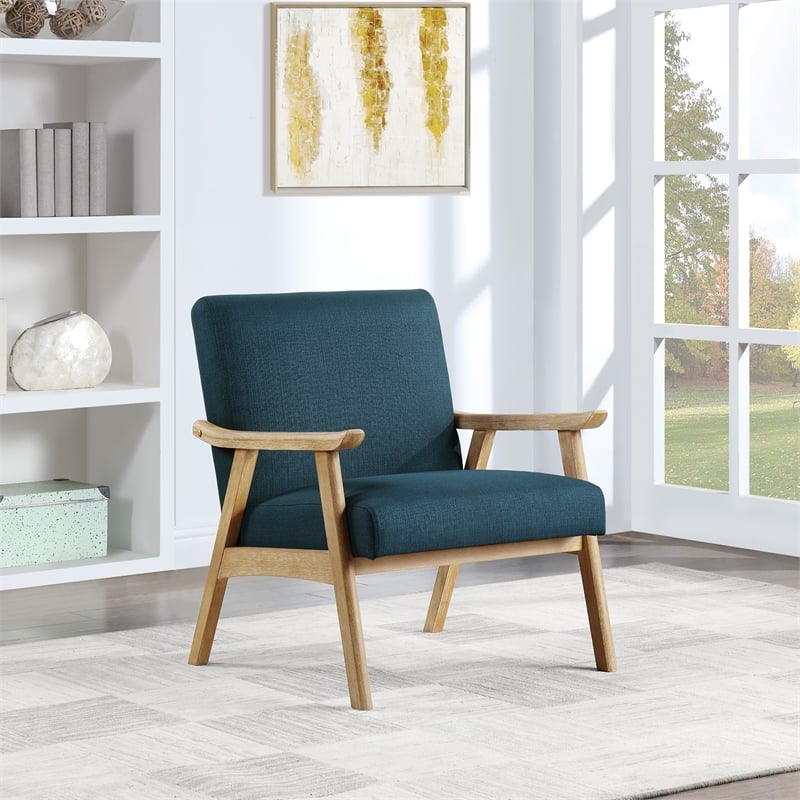 Scranton & Co Azure Blue Fabric Mid-Century Accent Chair with Brushed Wood Frame