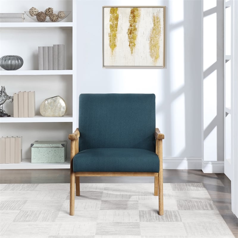 Scranton & Co Azure Blue Fabric Mid-Century Accent Chair with Brushed Wood Frame