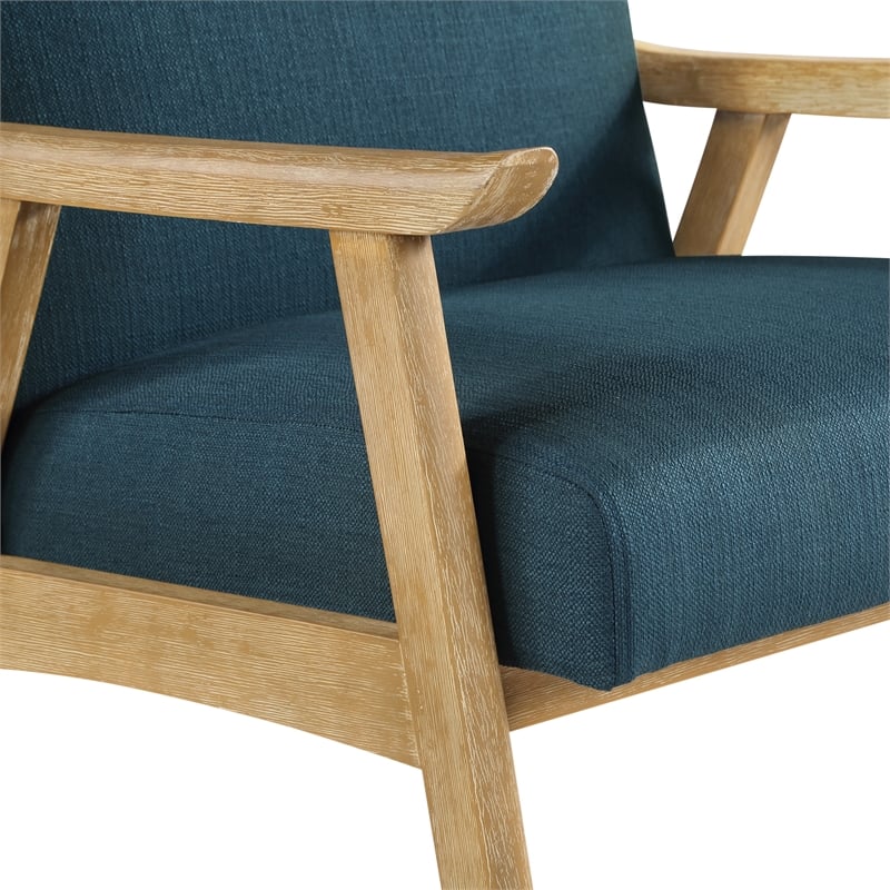Scranton & Co Azure Blue Fabric Mid-Century Accent Chair with Brushed Wood Frame