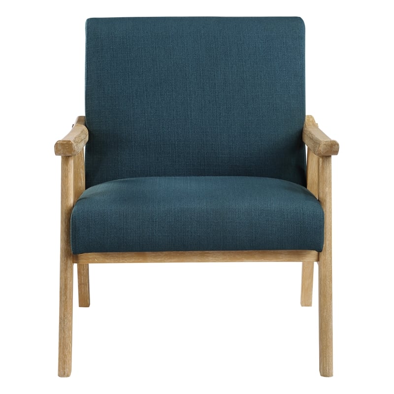 Scranton & Co Azure Blue Fabric Mid-Century Accent Chair with Brushed Wood Frame