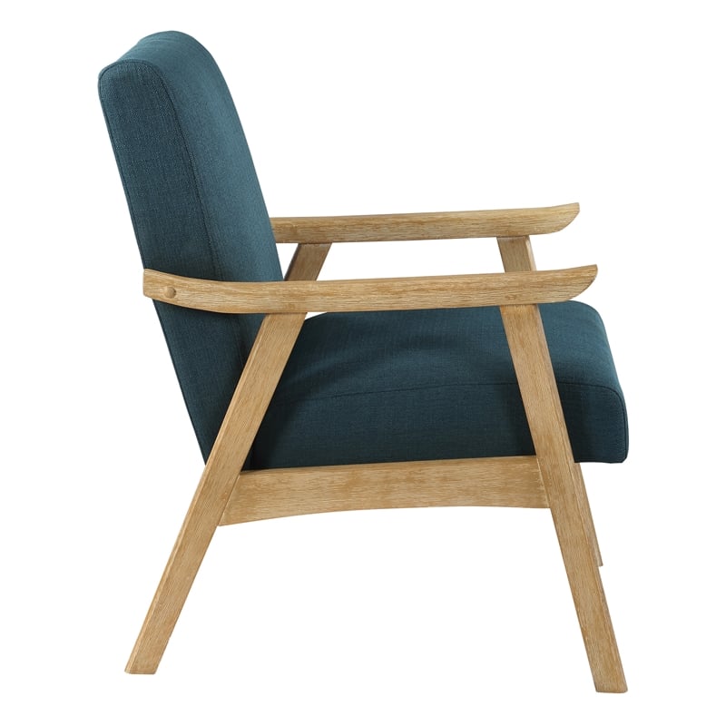 Scranton & Co Azure Blue Fabric Mid-Century Accent Chair with Brushed Wood Frame