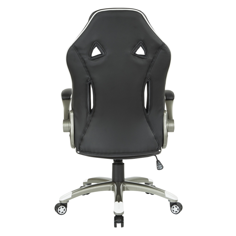 Scranton & Co Black Faux Leather Gaming Chair with White Accents and Flip Arms