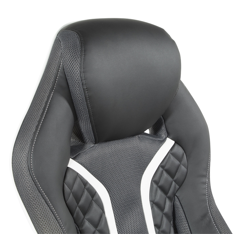 Scranton & Co Black Faux Leather Gaming Chair with White Accents and Flip Arms