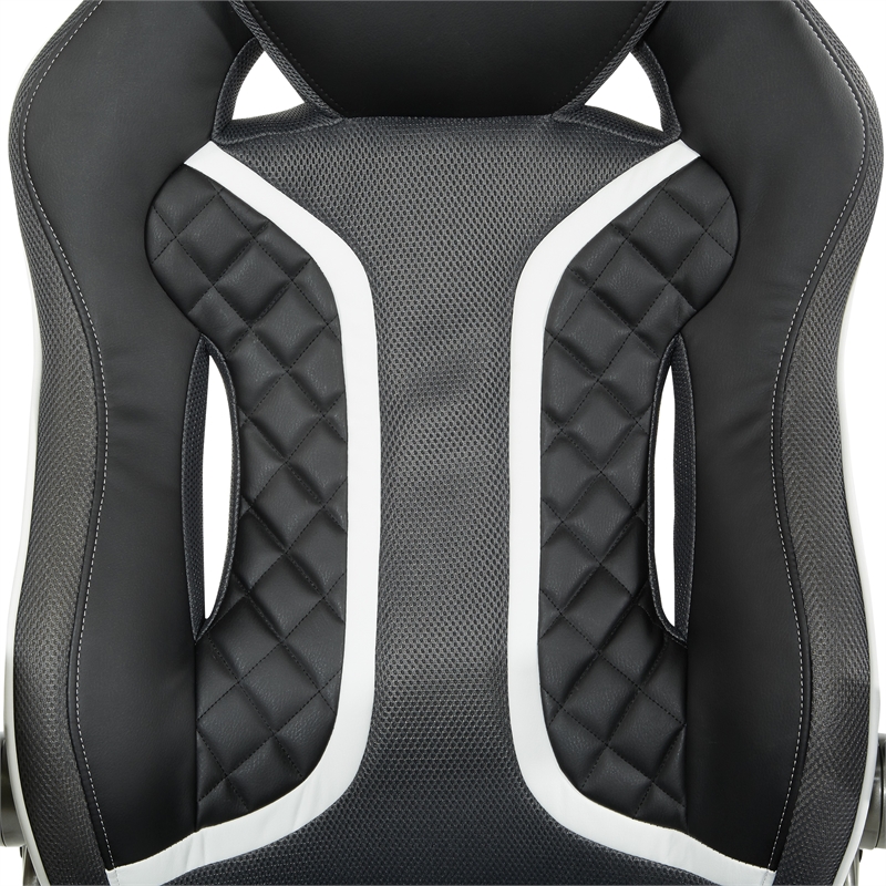 Scranton & Co Black Faux Leather Gaming Chair with White Accents and Flip Arms