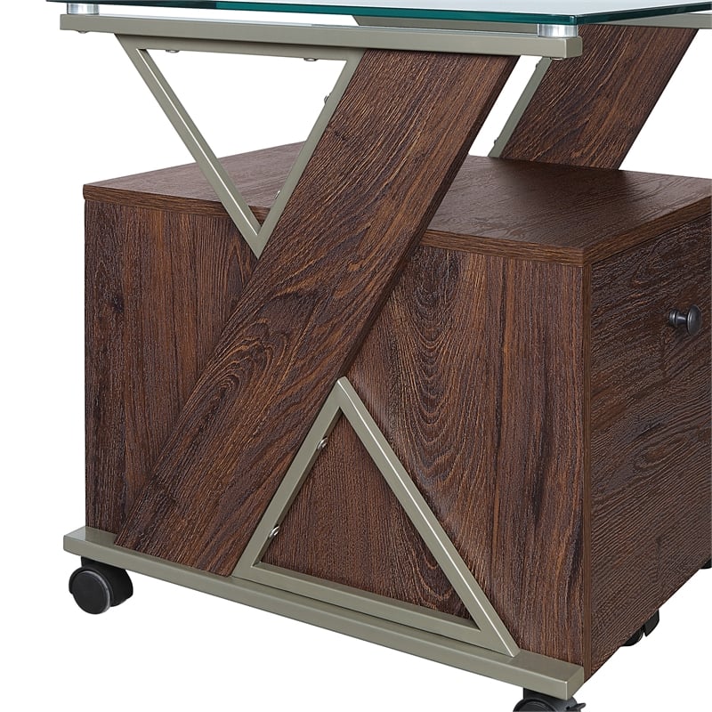 Scranton & Co Mobile File Cabinet in Cherry Red with Glass Top and Metal Z-Frame