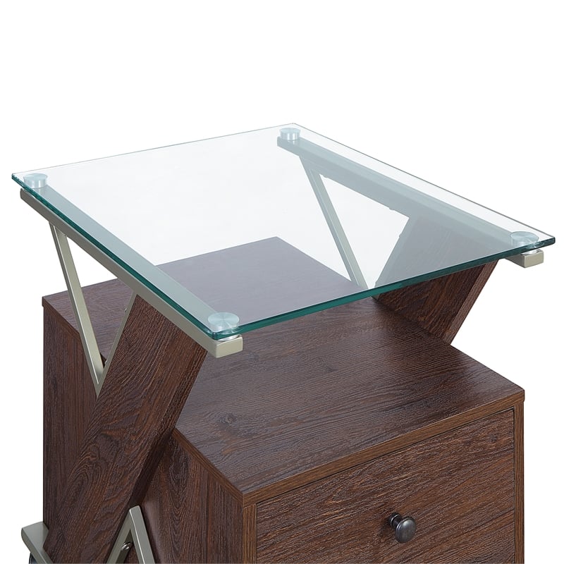 Scranton & Co Mobile File Cabinet in Cherry Red with Glass Top and Metal Z-Frame