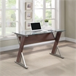 Scranton & Co 48 Inch Glass Top Desk in Cherry Red with Metal Z-Frame Design