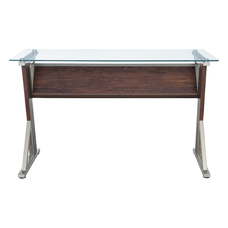 Scranton & Co 48 Inch Glass Top Desk in Cherry Red with Metal Z-Frame Design