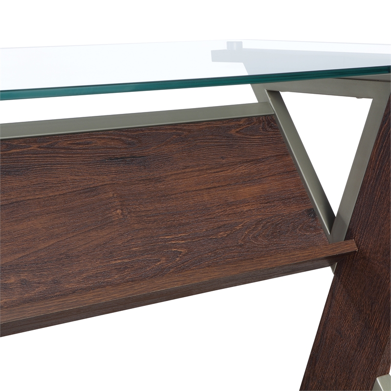 Scranton & Co 48 Inch Glass Top Desk in Cherry Red with Metal Z-Frame Design