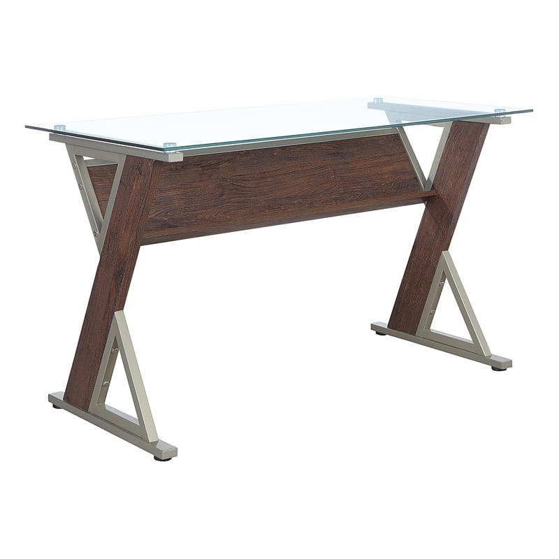 Scranton & Co 48 Inch Glass Top Desk in Cherry Red with Metal Z-Frame Design