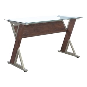 Scranton & Co 48 Inch Glass Top Desk in Cherry Red with Metal Z-Frame Design