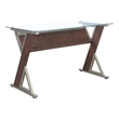 Scranton & Co 48 Inch Glass Top Desk in Cherry Red with Metal Z-Frame Design