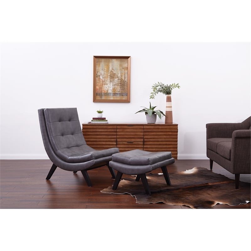 Scranton & Co Pewter Gray Bonded Leather Mid-Century Lounge Chair & Ottoman Set