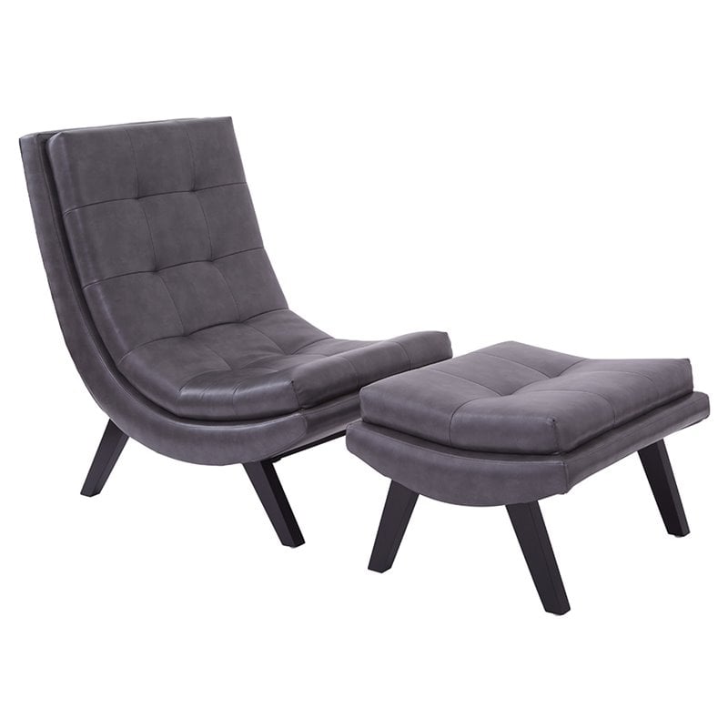 Scranton & Co Pewter Gray Bonded Leather Mid-Century Lounge Chair & Ottoman Set
