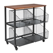 Scranton & Co 4-Drawer Rolling Storage Console in Black Metal and Sumatra Wood