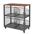Scranton & Co 4-Drawer Rolling Storage Console in Black Metal and Sumatra Wood