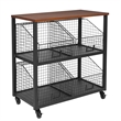 Scranton & Co 4-Drawer Rolling Storage Console in Black Metal and Sumatra Wood