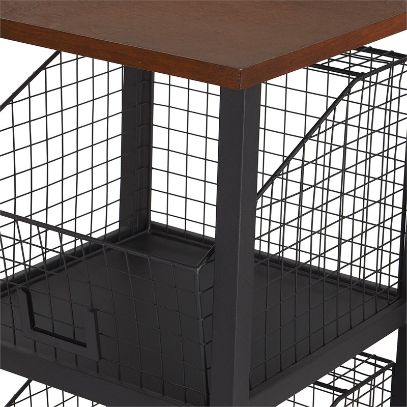 Scranton & Co 3-Drawer Rolling Storage Console in Black Metal and Sumatra Wood
