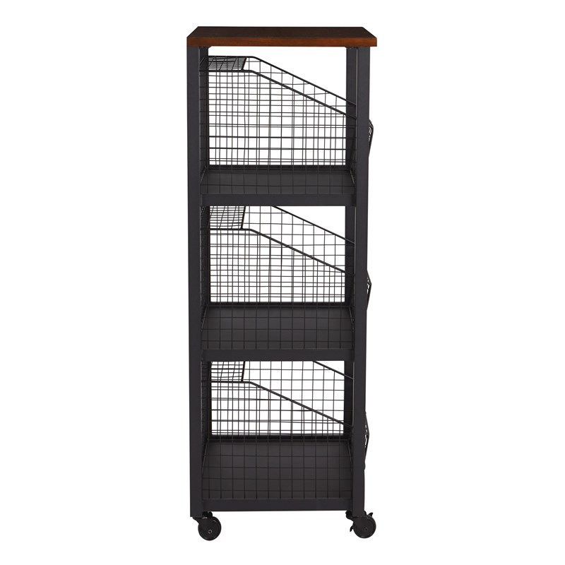 Scranton & Co 3-Drawer Rolling Storage Console in Black Metal and Sumatra Wood