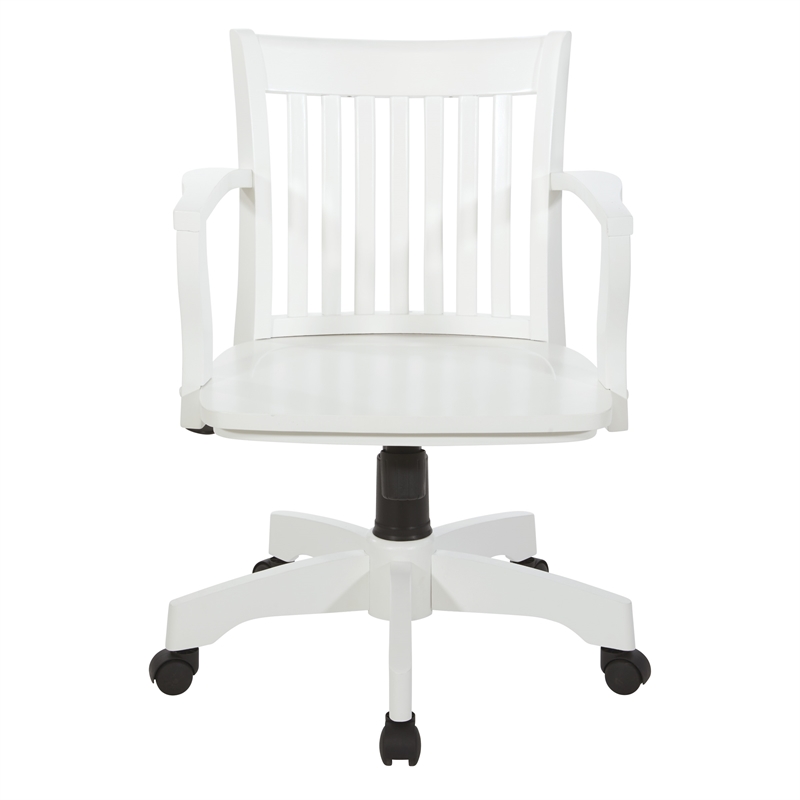 Scranton & Co Classic White Wood Banker's Chair with Slat Back and Swivel