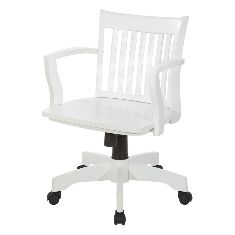 Scranton & Co Classic White Wood Banker's Chair with Slat Back and Swivel