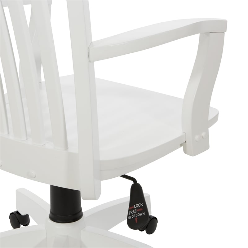 Scranton & Co Classic White Wood Banker's Chair with Slat Back and Swivel
