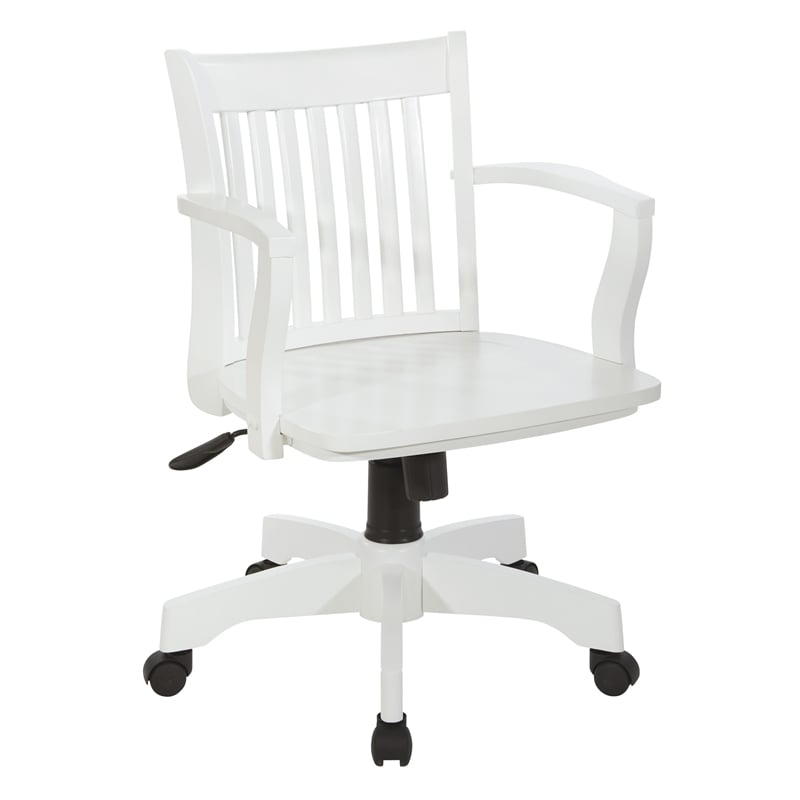 Scranton & Co Classic White Wood Banker's Chair with Slat Back and Swivel