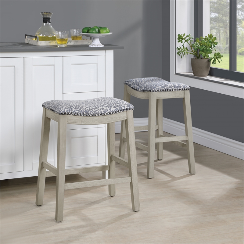 Scranton & Co 24 Inch Navy Fabric Counter Stool Set of 2 with Nailhead Trim