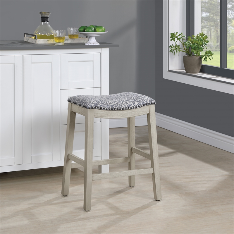 Scranton & Co 24 Inch Navy Fabric Counter Stool Set of 2 with Nailhead Trim