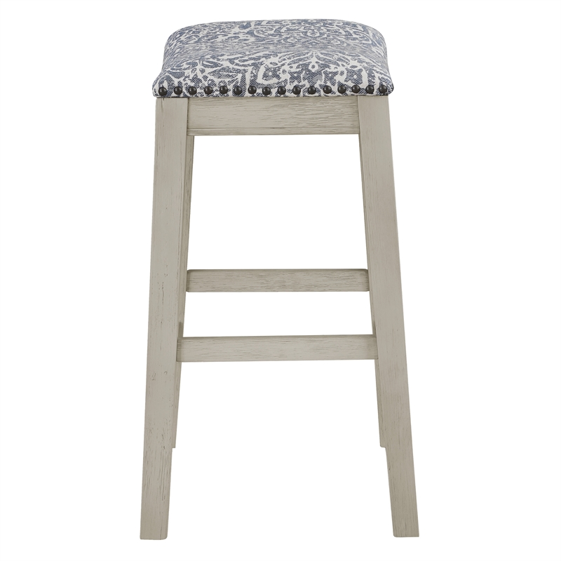Scranton & Co 24 Inch Navy Fabric Counter Stool Set of 2 with Nailhead Trim
