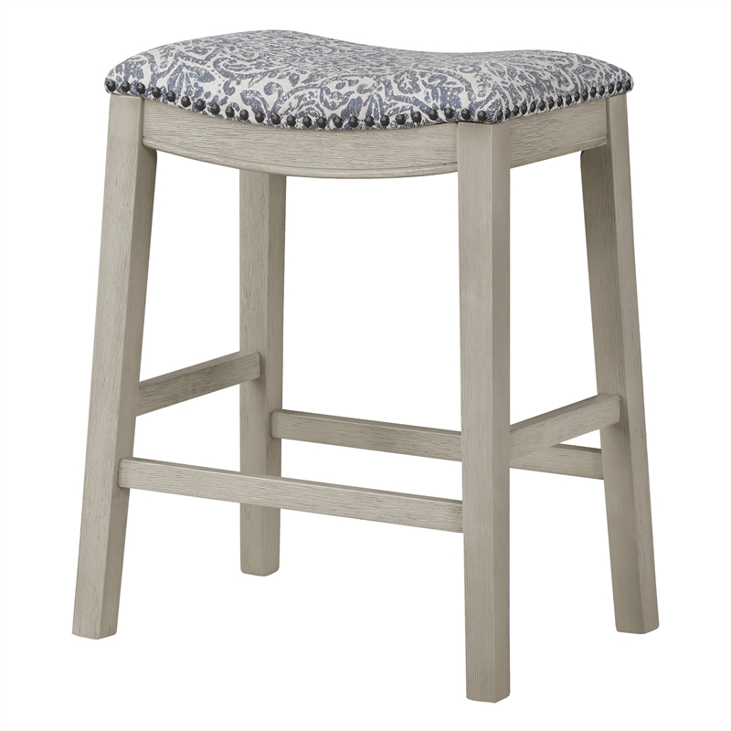 Scranton & Co 24 Inch Navy Fabric Counter Stool Set of 2 with Nailhead Trim