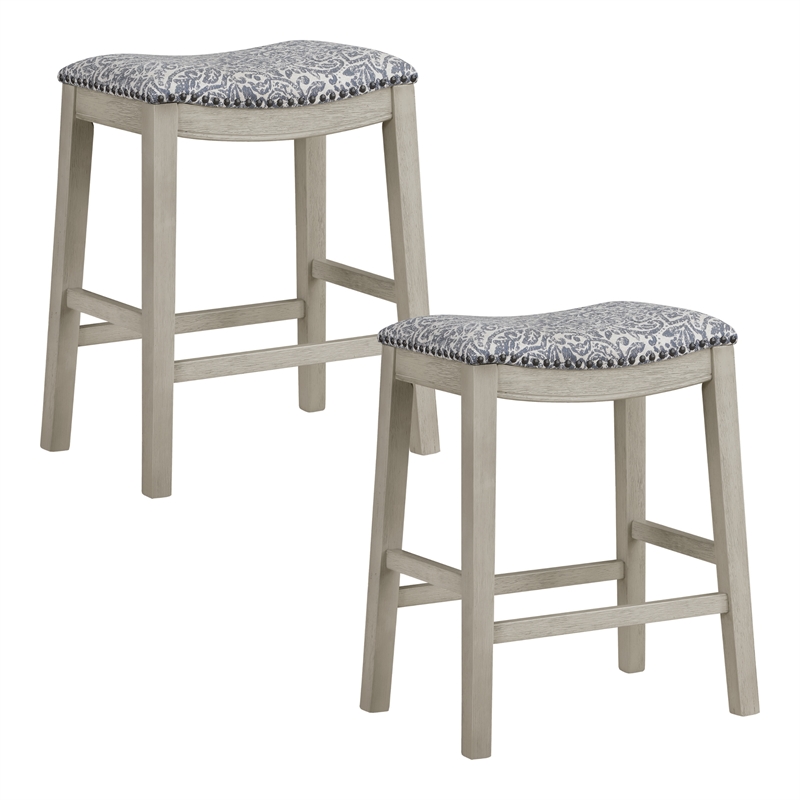 Scranton & Co 24 Inch Navy Fabric Counter Stool Set of 2 with Nailhead Trim