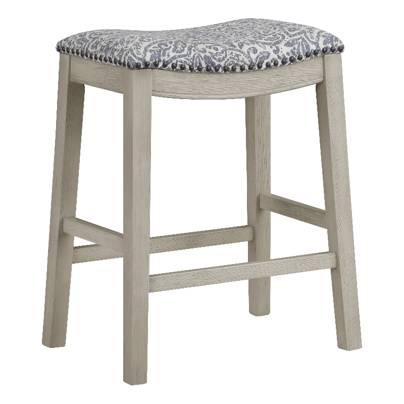 Scranton & Co 24 Inch Navy Fabric Counter Stool Set of 2 with Nailhead Trim