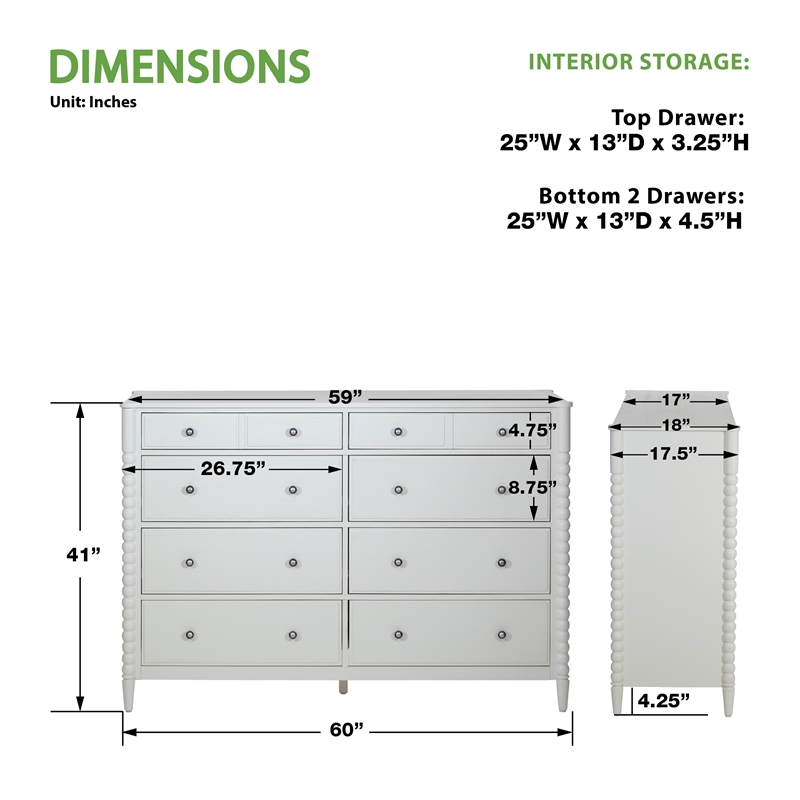 Scranton & Co 8-Drawer White Engineered Wood Dresser with Felt-Lined Drawers