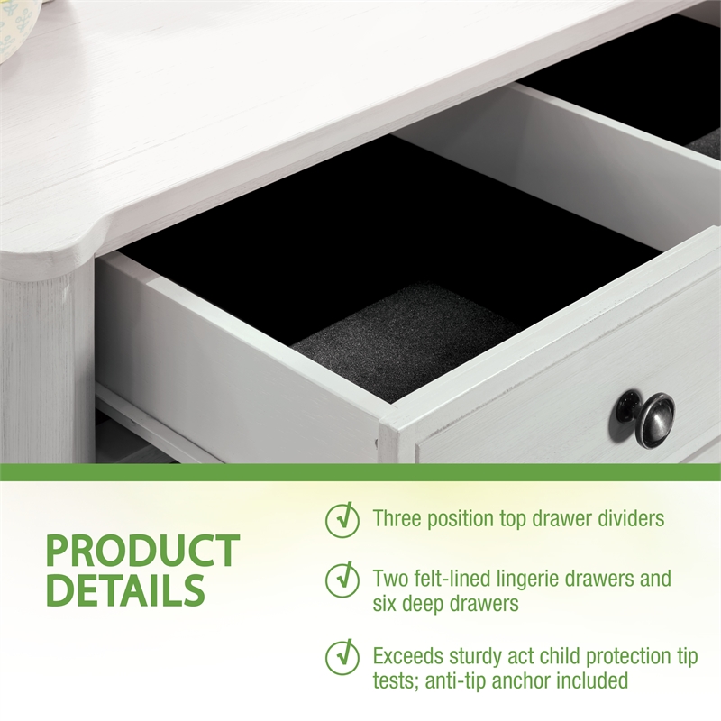 Scranton & Co 8-Drawer White Engineered Wood Dresser with Felt-Lined Drawers