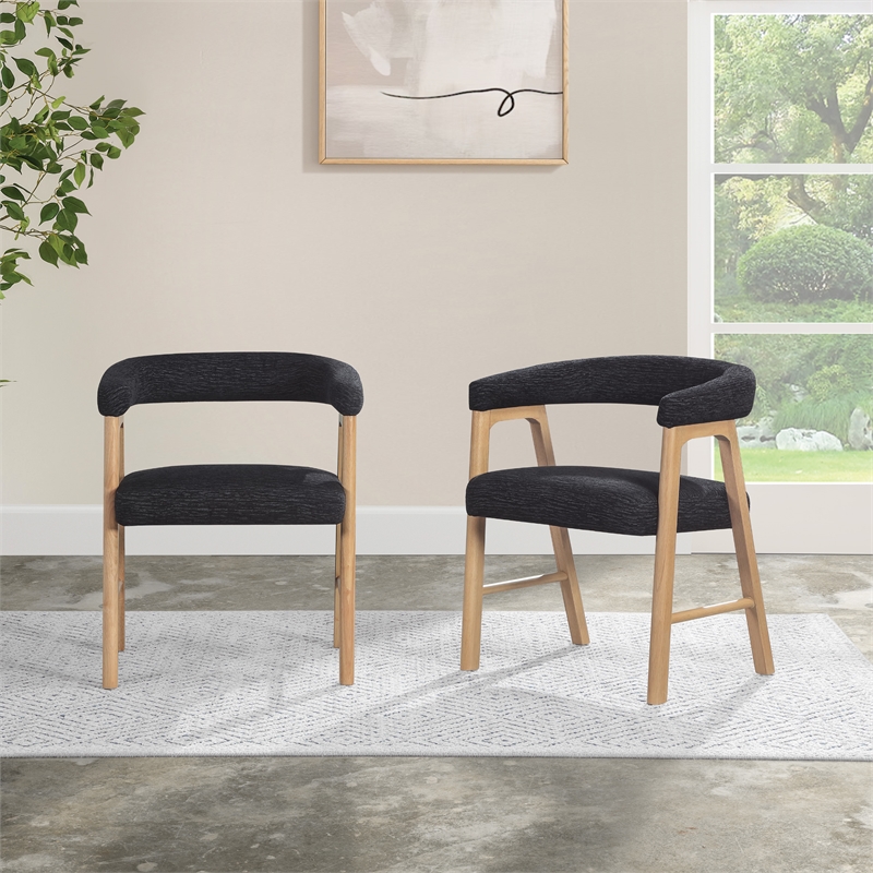 Scranton & Co Mid-Century Modern Dining Chair in Black Fabric 2-Pack