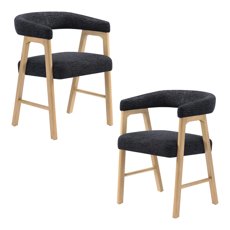 Scranton & Co Mid-Century Modern Dining Chair in Black Fabric 2-Pack