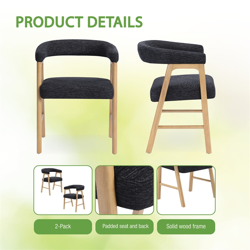 Scranton & Co Mid-Century Modern Dining Chair in Black Fabric 2-Pack