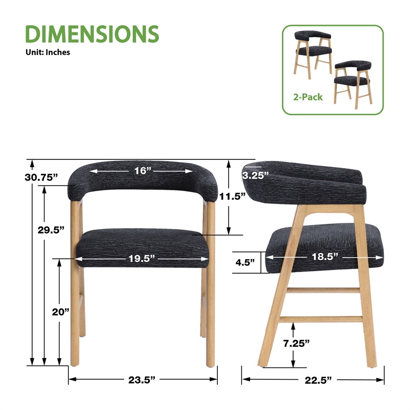 Scranton & Co Mid-Century Modern Dining Chair in Black Fabric 2-Pack