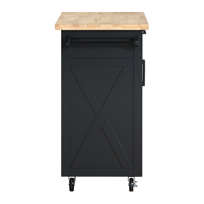 Scranton & Co Farmhouse Kitchen Cart in Black with Butcher Block Top