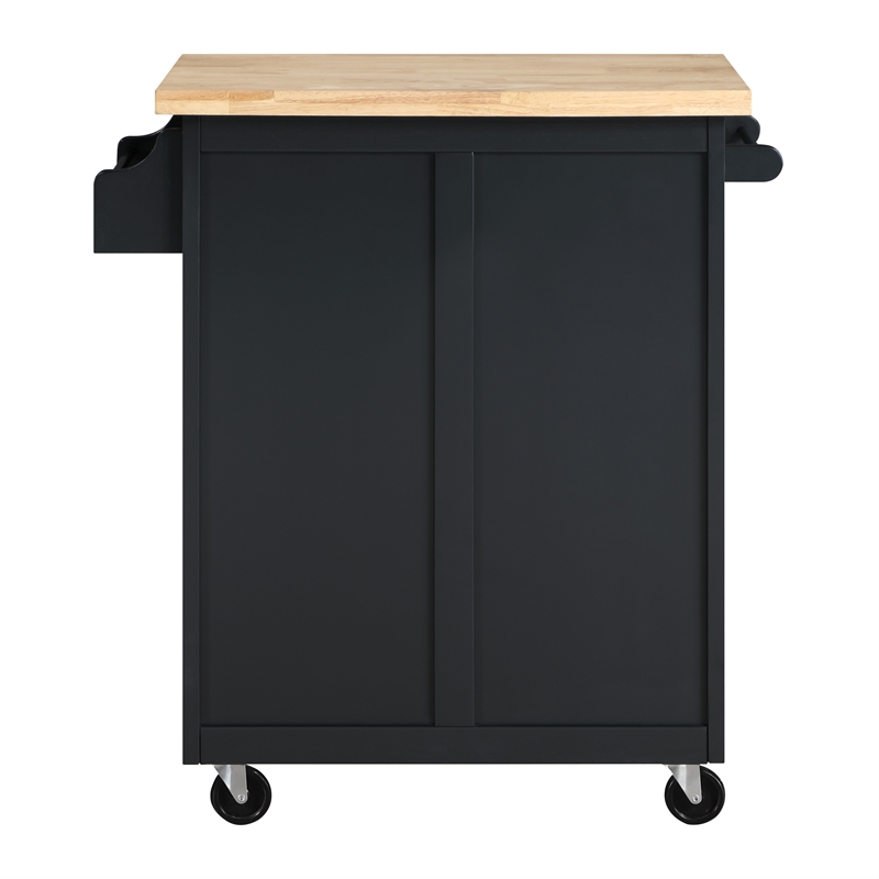 Scranton & Co Farmhouse Kitchen Cart in Black with Butcher Block Top