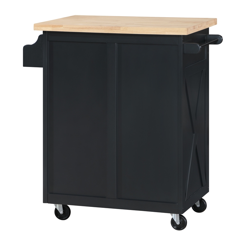 Scranton & Co Farmhouse Kitchen Cart in Black with Butcher Block Top