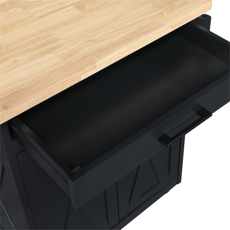Scranton & Co Farmhouse Kitchen Cart in Black with Butcher Block Top